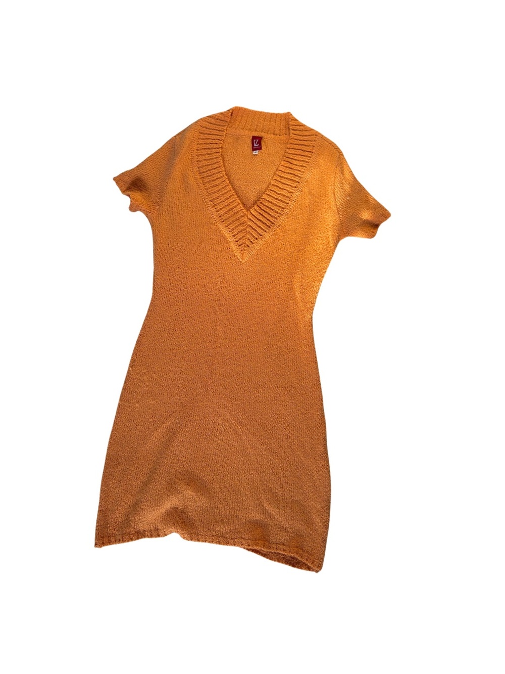 Vibrant Dreamsicle Orange Knit V-Neck Short Sleeve Dress